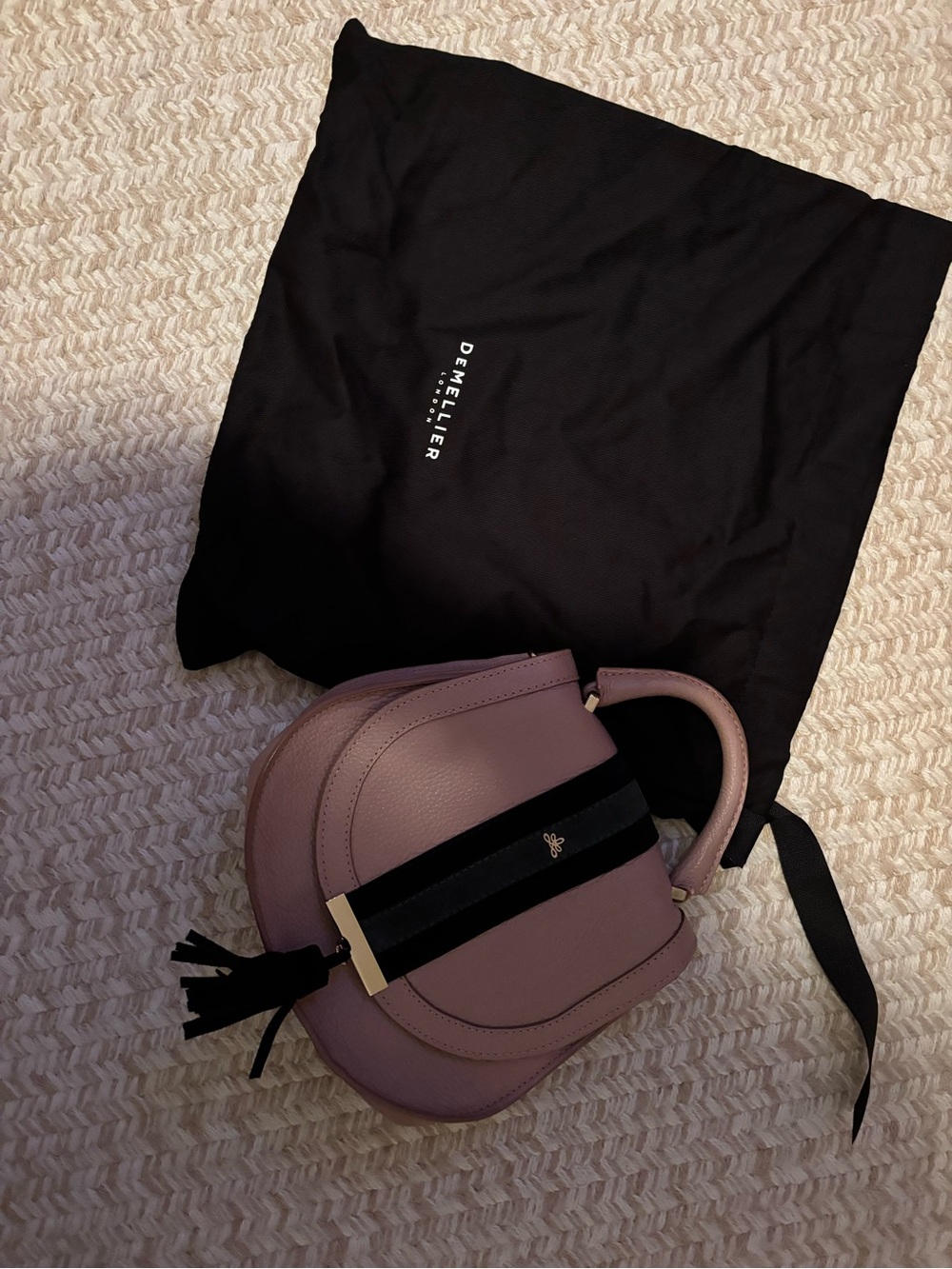 DeMellier Pink/Taupe Mini Top-Handle Bag with Black and Green Velvet